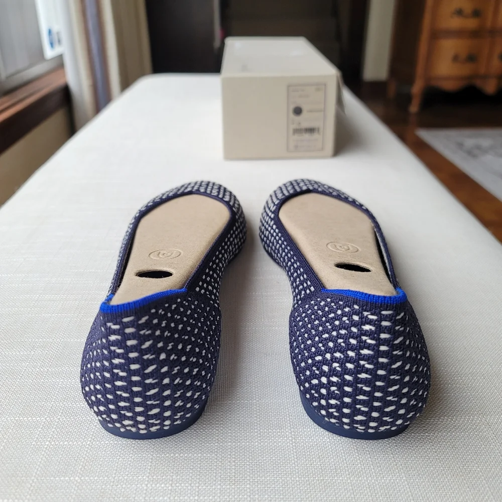 New! Rothy's sz 10 Navy Blue Maritime Lattice Stitch Honeycomb Flats Shoes